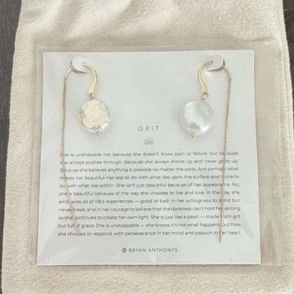 Gold Bryan Anthony Drop Earrings with Pearl - Picture 1 of 3